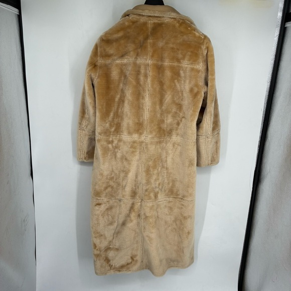 Vintage 90s Y2K Faux Fur Long Line Brown Trend Coat Button Up Teddy Brown Warm - Picture 6 of 15